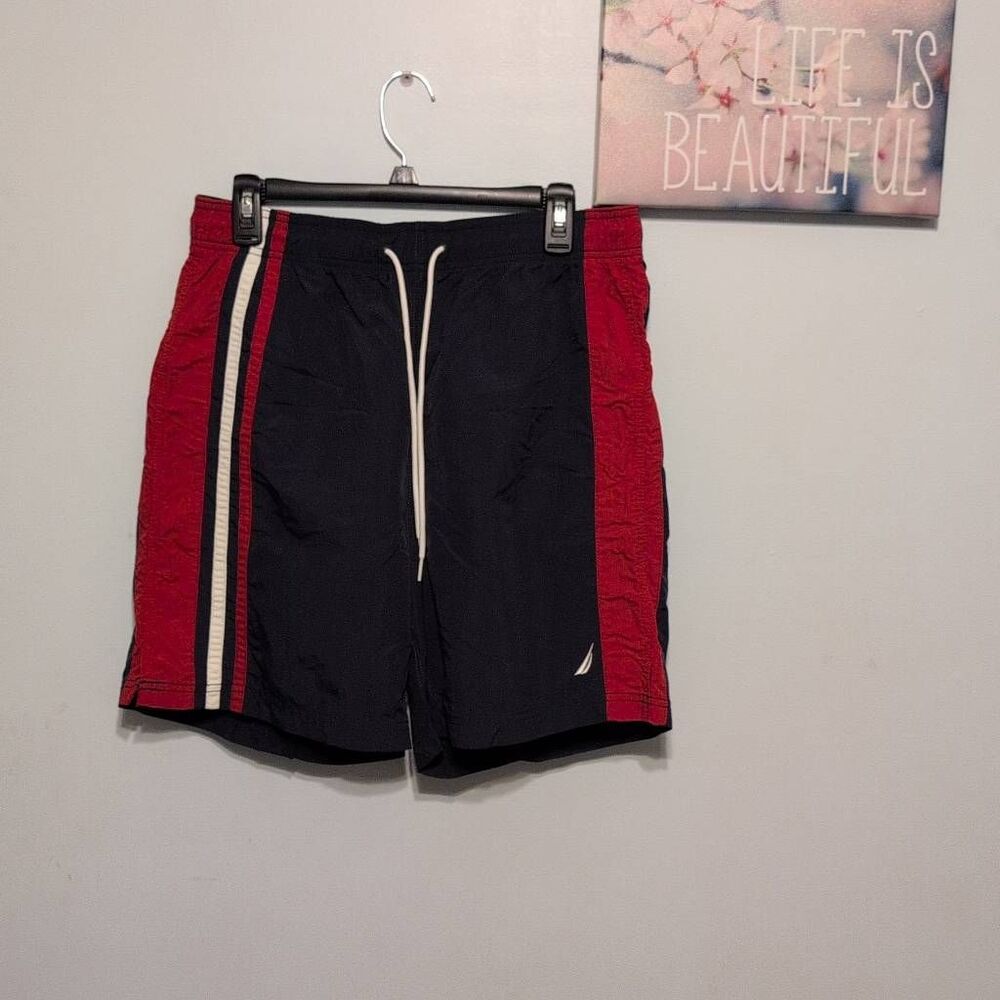 Vintage Nautica Mens M Color Block Swim Trunks Mesh Lined - Picture 1 of 3